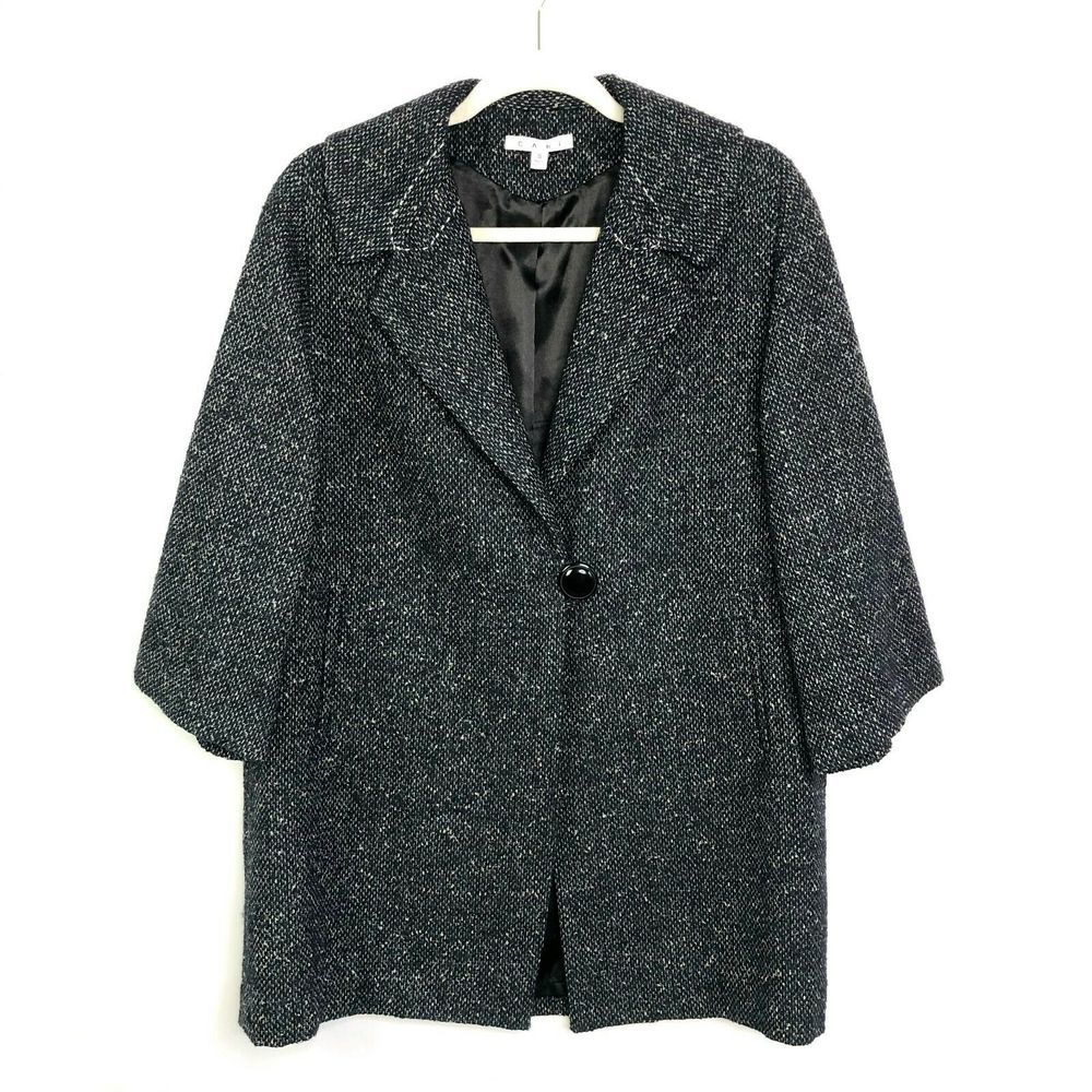 Cabi Tweed Pea Coat Wool Blend Oversized Jacket Blue #689 Dark Academia Small